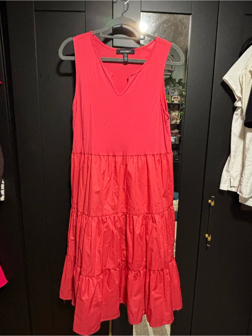 Ellen Tracy Bright Red Sleeveless Tiered Maxi Dress